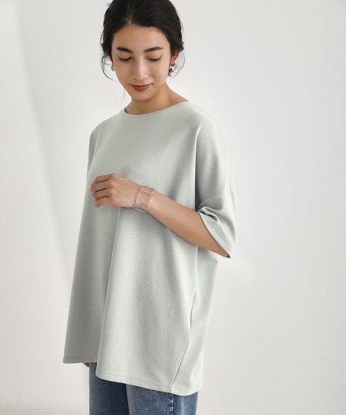 Bou Jeloud（ブージュルード）の「汗染みが気にならない◆ボーダーリップルビッグＴシャツ（Tシャツ/カットソー・レディース・ライトブルー/ブラック/オフホワイト・FREE）」の3枚目の写真