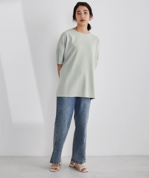 Bou Jeloud（ブージュルード）の「汗染みが気にならない◆ボーダーリップルビッグＴシャツ（Tシャツ/カットソー・レディース・ライトブルー/ブラック/オフホワイト・FREE）」の9枚目の写真