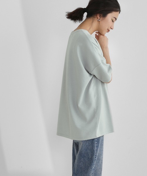 Bou Jeloud（ブージュルード）の「汗染みが気にならない◆ボーダーリップルビッグＴシャツ（Tシャツ/カットソー・レディース・ライトブルー/ブラック/オフホワイト・FREE）」の5枚目の写真