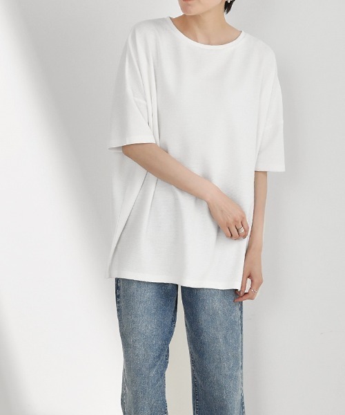 Bou Jeloud（ブージュルード）の「汗染みが気にならない◆ボーダーリップルビッグＴシャツ（Tシャツ/カットソー・レディース・ライトブルー/ブラック/オフホワイト・FREE）」の16枚目の写真