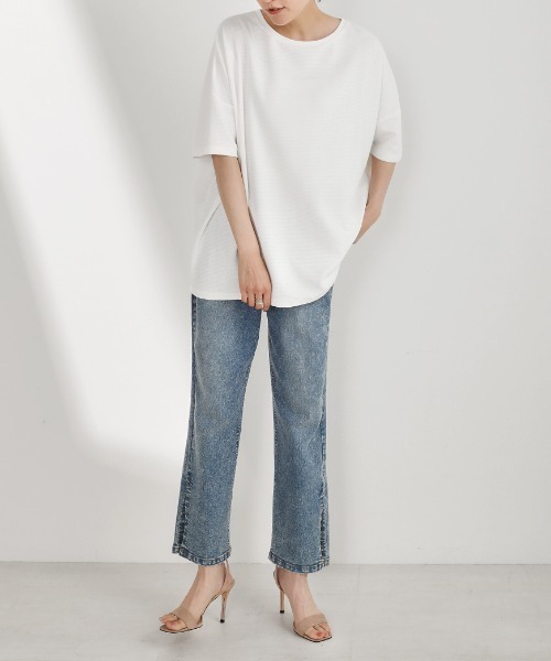 Bou Jeloud（ブージュルード）の「汗染みが気にならない◆ボーダーリップルビッグＴシャツ（Tシャツ/カットソー・レディース・ライトブルー/ブラック/オフホワイト・FREE）」の15枚目の写真