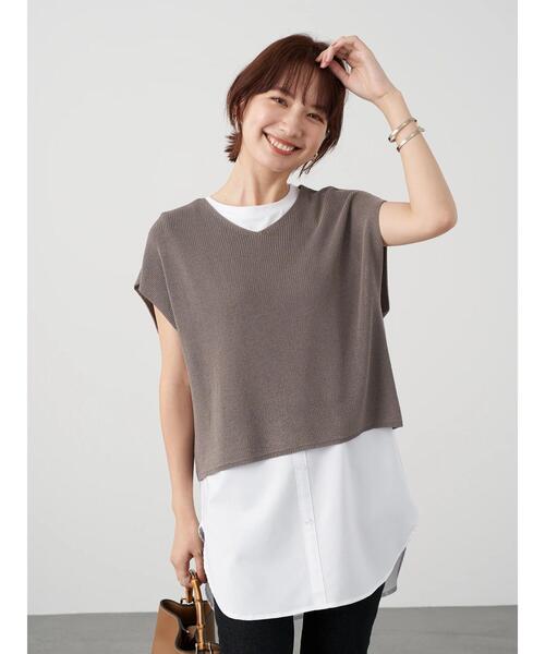 earth music&ecology（アースミュージックアンドエコロジー）の「SET2点ニットプルオーバー+シャツ風チュニック ＊（ニット/セーター・レディース・ネイビー/モカ/ホワイト系その他2・FREE）」の5枚目の写真