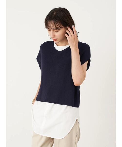 earth music&ecology（アースミュージックアンドエコロジー）の「SET2点ニットプルオーバー+シャツ風チュニック ＊（ニット/セーター・レディース・ネイビー/モカ/ホワイト系その他2・FREE）」の6枚目の写真