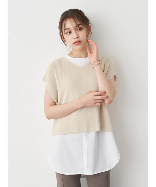 earth music&ecology（アースミュージックアンドエコロジー）の「SET2点ニットプルオーバー+シャツ風チュニック ＊（ニット/セーター・レディース・ネイビー/モカ/ホワイト系その他2・FREE）」の4枚目の写真