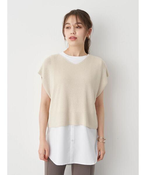 earth music&ecology（アースミュージックアンドエコロジー）の「SET2点ニットプルオーバー+シャツ風チュニック ＊（ニット/セーター・レディース・ネイビー/モカ/ホワイト系その他2・FREE）」の7枚目の写真