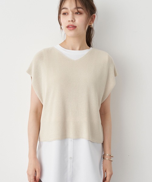 earth music&ecology（アースミュージックアンドエコロジー）の「SET2点ニットプルオーバー+シャツ風チュニック ＊（ニット/セーター・レディース・ネイビー/モカ/ホワイト系その他2・FREE）」の2枚目の写真