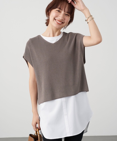 earth music&ecology（アースミュージックアンドエコロジー）の「SET2点ニットプルオーバー+シャツ風チュニック ＊（ニット/セーター・レディース・ネイビー/モカ/ホワイト系その他2・FREE）」の3枚目の写真