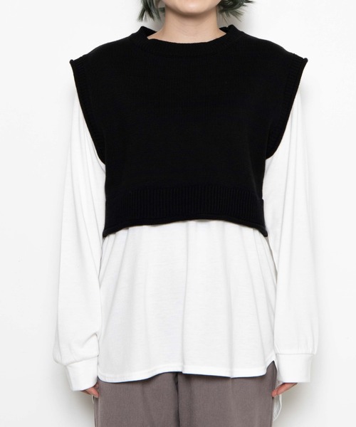 WEGO（ウィゴー）の「WEGO/ロンTSETショートニットベスト（ベスト・レディース・ブラック/ブルー系その他/オレンジ系その他・FREE）」の5枚目の写真