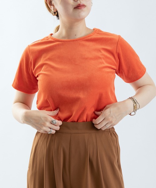 UNSPARE（アンスペア）の「■【UNSPARE/アンスペア】ベロアTシャツ/WEB限定一部店舗限定（Tシャツ/カットソー・レディース・グリーン/ブルー/オレンジ・FREE）」の3枚目の写真