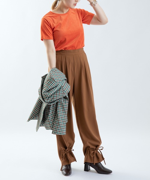 UNSPARE（アンスペア）の「■【UNSPARE/アンスペア】ベロアTシャツ/WEB限定一部店舗限定（Tシャツ/カットソー・レディース・グリーン/ブルー/オレンジ・FREE）」の6枚目の写真