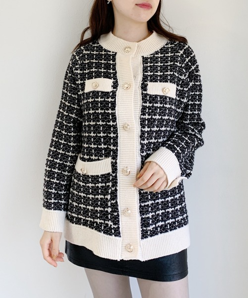 Loueme（ルエム）の「バイカラーツイードニットカーディガン