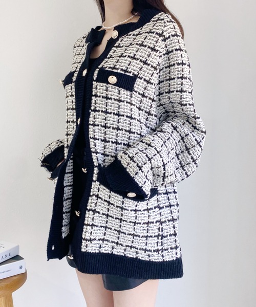 Loueme（ルエム）の「バイカラーツイードニットカーディガン（カーディガン/ボレロ・レディース・ホワイト/ブラック・FREE）」の8枚目の写真