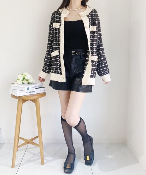 Loueme（ルエム）の「バイカラーツイードニットカーディガン（カーディガン/ボレロ・レディース・ホワイト/ブラック・FREE）」の19枚目の写真