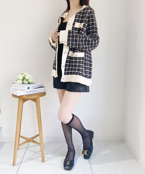 Loueme（ルエム）の「バイカラーツイードニットカーディガン