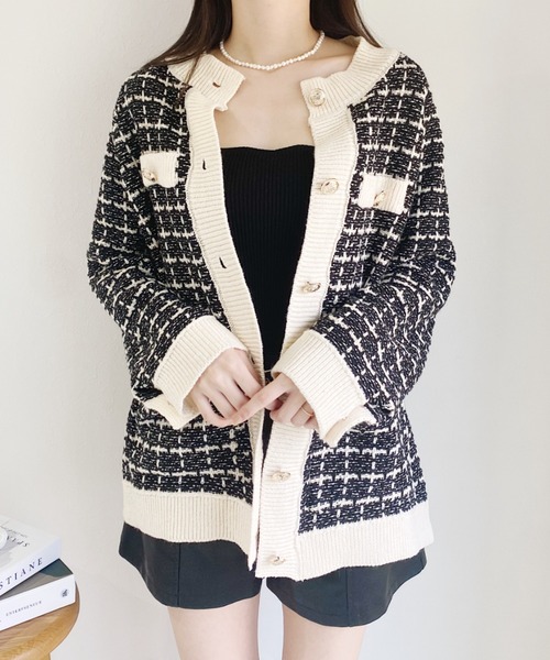 Loueme（ルエム）の「バイカラーツイードニットカーディガン（カーディガン/ボレロ・レディース・ホワイト/ブラック・FREE）」の12枚目の写真