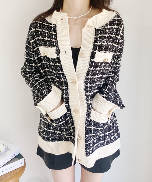 Loueme（ルエム）の「バイカラーツイードニットカーディガン（カーディガン/ボレロ・レディース・ホワイト/ブラック・FREE）」の13枚目の写真