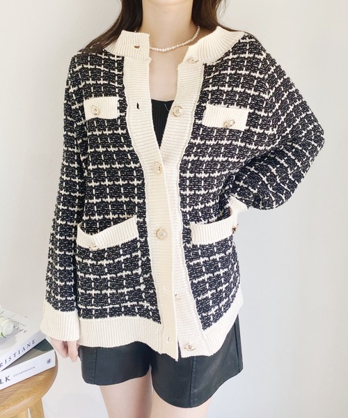 Loueme（ルエム）の「バイカラーツイードニットカーディガン（カーディガン/ボレロ・レディース・ホワイト/ブラック・FREE）」の14枚目の写真