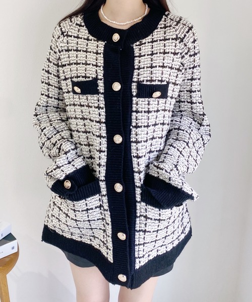 Loueme（ルエム）の「バイカラーツイードニットカーディガン（カーディガン/ボレロ・レディース・ホワイト/ブラック・FREE）」の4枚目の写真