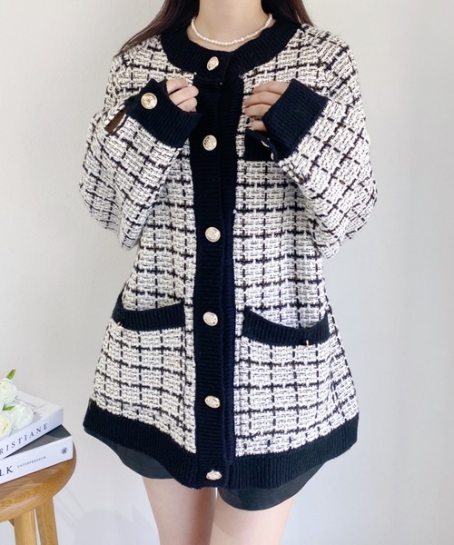 Loueme（ルエム）の「バイカラーツイードニットカーディガン（カーディガン/ボレロ・レディース・ホワイト/ブラック・FREE）」の6枚目の写真