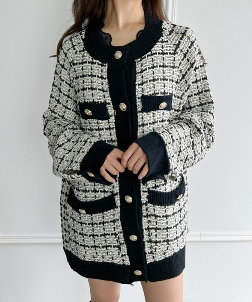 Loueme（ルエム）の「バイカラーツイードニットカーディガン