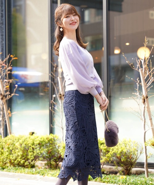 FEERICHELU（フェリーシェル）の「スカート レース タイトIライン FEERICHELU（スカート・レディース・ホワイト/ブラック/グレイッシュベージュ/ピンクベージュ/グレー/ラベンダー/ブルー系その他/ネイビー/サックスブルー・S/M）」の5枚目の写真