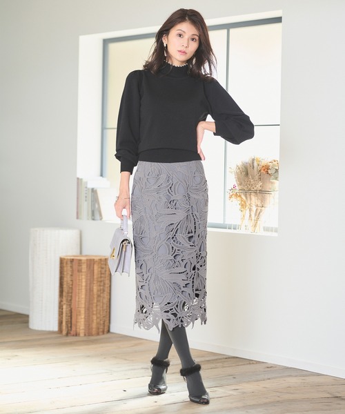 FEERICHELU（フェリーシェル）の「スカート レース タイトIライン FEERICHELU（スカート・レディース・ホワイト/ブラック/グレイッシュベージュ/ピンクベージュ/グレー/ラベンダー/ブルー系その他/ネイビー/サックスブルー・S/M）」の4枚目の写真