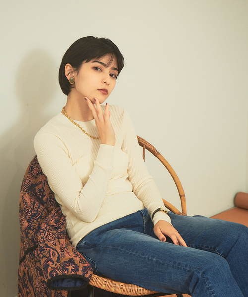 Rouge vif（ルージュヴィフ）の「【アンサンブル対応】ワイドリブプルオーバー（ニット/セーター・レディース・ホワイト/サックスブルー/ダークブラウン/ブラック/ベージュ/ネイビー/グリーン・フリー）」の2枚目の写真