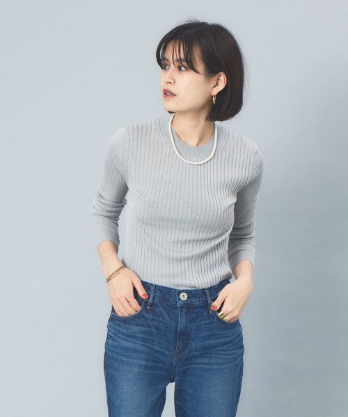 Rouge vif（ルージュヴィフ）の「【アンサンブル対応】ワイドリブプルオーバー（ニット/セーター・レディース・ホワイト/サックスブルー/ダークブラウン/ブラック/ベージュ/ネイビー/グリーン・フリー）」の7枚目の写真