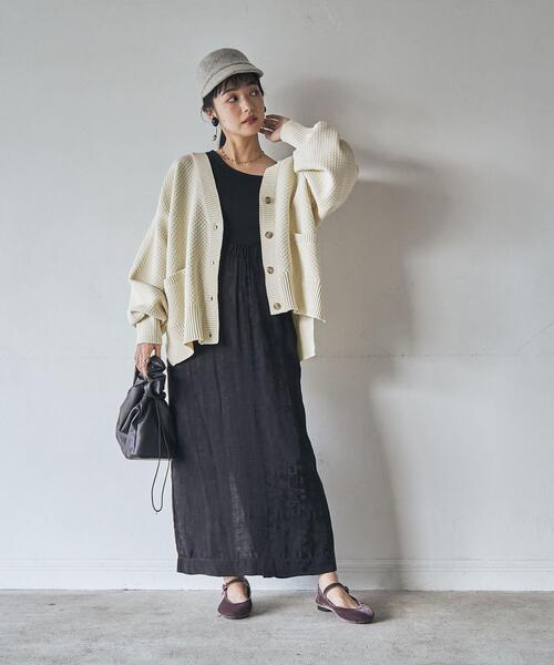 coen（コーエン）の「［洗える］軽量ビッグニットカーディガン（WEB限定カラー）（カーディガン/ボレロ・レディース・ブラック/ベージュ/グレー/オフホワイト/ライム/イエロー/ロイヤルブルー・MEDIUM/LARGE）」の19枚目の写真