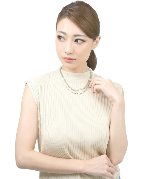 blackdia ocean（ブラックダイヤオーシャン）の「blackdia ocean パールフィガロチェーン2連レイヤードネックレス（ネックレス・レディース・シルバー・43cm）」の7枚目の写真