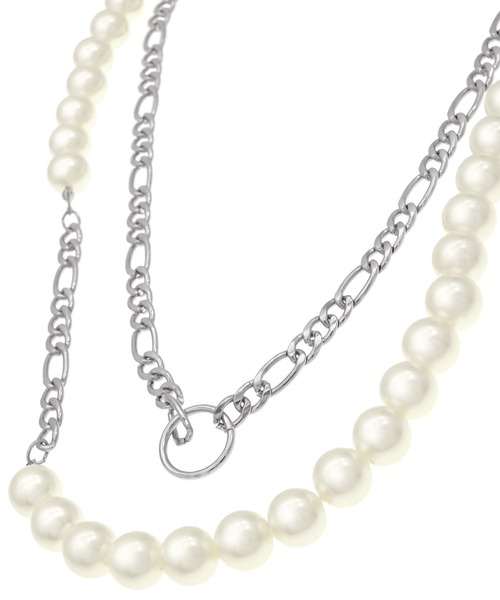 blackdia ocean（ブラックダイヤオーシャン）の「blackdia ocean パールフィガロチェーン2連レイヤードネックレス（ネックレス・レディース・シルバー・43cm）」の4枚目の写真