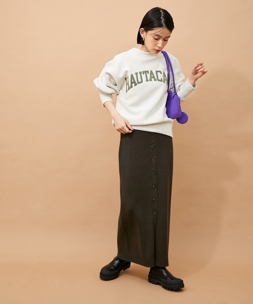 ADAM ET ROPE'（アダムエロペ）の「【アウトレット店舗・WEB限定・セットアップ対応】WOOL混リブフロントボタンスカート（スカート・レディース・チャコールグレー/ベージュ系その他・FREE）」の7枚目の写真