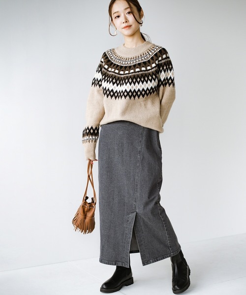 haco!（ハコ）の「カジュアルと女っぽの共存！デニムをレディに着こなす　楽ちんストレッチ素材の長ーーく着られるデニムスカートby who made me（デニムスカート・レディース・グレー・SMALL/MEDIUM/LARGE/X-LARGE）」の5枚目の写真