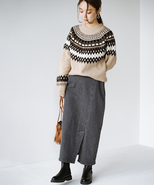 haco!（ハコ）の「カジュアルと女っぽの共存！デニムをレディに着こなす　楽ちんストレッチ素材の長ーーく着られるデニムスカートby who made me（デニムスカート・レディース・グレー・SMALL/MEDIUM/LARGE/X-LARGE）」の8枚目の写真