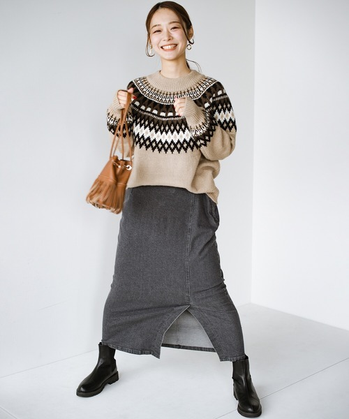 haco!（ハコ）の「カジュアルと女っぽの共存！デニムをレディに着こなす　楽ちんストレッチ素材の長ーーく着られるデニムスカートby who made me（デニムスカート・レディース・グレー・SMALL/MEDIUM/LARGE/X-LARGE）」の11枚目の写真