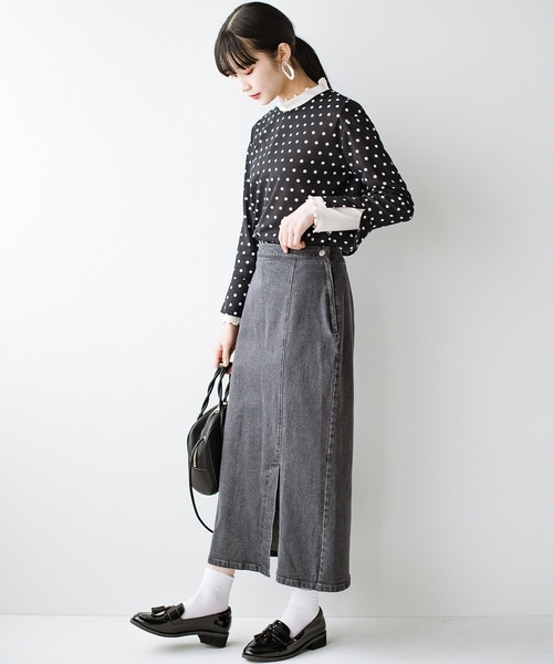 haco!（ハコ）の「カジュアルと女っぽの共存！デニムをレディに着こなす　楽ちんストレッチ素材の長ーーく着られるデニムスカートby who made me（デニムスカート・レディース・グレー・SMALL/MEDIUM/LARGE/X-LARGE）」の17枚目の写真