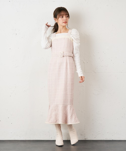 MIIA（ミーア）の「【WEB限定】ツィードマーメイドジャンスカ（ジャンパースカート・レディース・ベージュ/オフホワイト・FREE）」の2枚目の写真