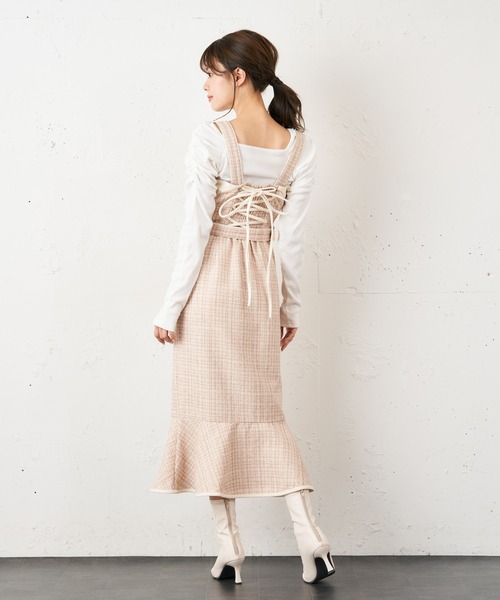 MIIA（ミーア）の「【WEB限定】ツィードマーメイドジャンスカ（ジャンパースカート・レディース・ベージュ/オフホワイト・FREE）」の6枚目の写真