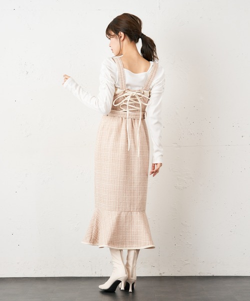 MIIA（ミーア）の「【WEB限定】ツィードマーメイドジャンスカ（ジャンパースカート・レディース・ベージュ/オフホワイト・FREE）」の3枚目の写真