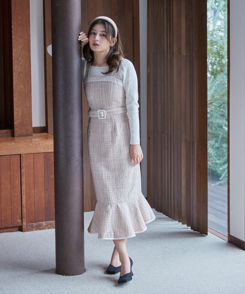 MIIA（ミーア）の「【WEB限定】ツィードマーメイドジャンスカ（ジャンパースカート・レディース・ベージュ/オフホワイト・FREE）」の18枚目の写真