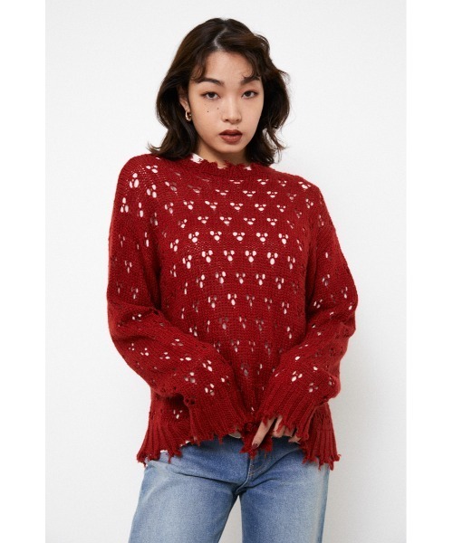 LAGUA GEM（ラグアジェム）の「HOLE LG KNIT TOPS（ニット/セーター・レディース・レッド/ブルー/ブラック・FREE）」の3枚目の写真