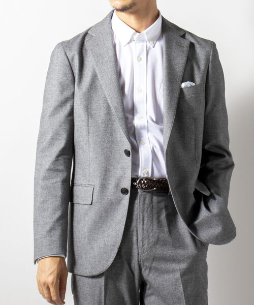 NOLLEY'S goodman（ノーリーズグッドマン）の「ソフトサーモ セットアップ テーラードジャケット(※保温性、発熱性、魅力的な機能素材セットアップ!!)（テーラードジャケット・メンズ・ライトグレー/インディゴブルー/ブルー系その他7・LARGE/MEDIUM/X-LARGE/SMALL）」の2枚目の写真