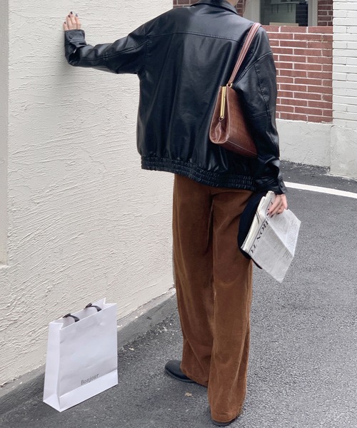 Jewelobe（ジュエローブ）の「コーデュロイカラーワイドパンツ（スラックス・レディース・ブラウン/ピンク/グリーン/アイボリー/ネイビー/ブラック・S/M）」の18枚目の写真