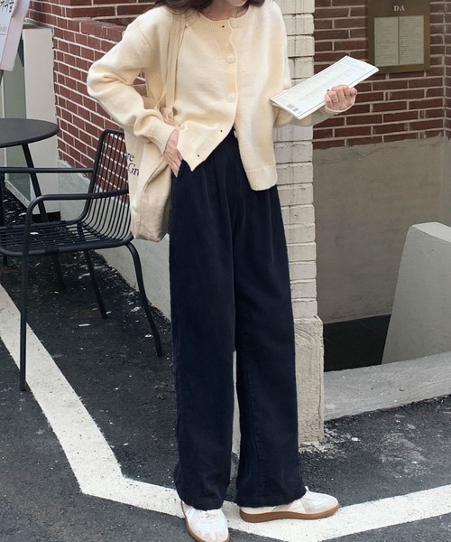 Jewelobe（ジュエローブ）の「コーデュロイカラーワイドパンツ（スラックス・レディース・ブラウン/ピンク/グリーン/アイボリー/ネイビー/ブラック・S/M）」の21枚目の写真