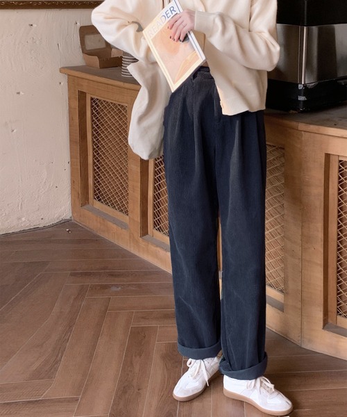 Jewelobe（ジュエローブ）の「コーデュロイカラーワイドパンツ（スラックス・レディース・ブラウン/ピンク/グリーン/アイボリー/ネイビー/ブラック・S/M）」の22枚目の写真