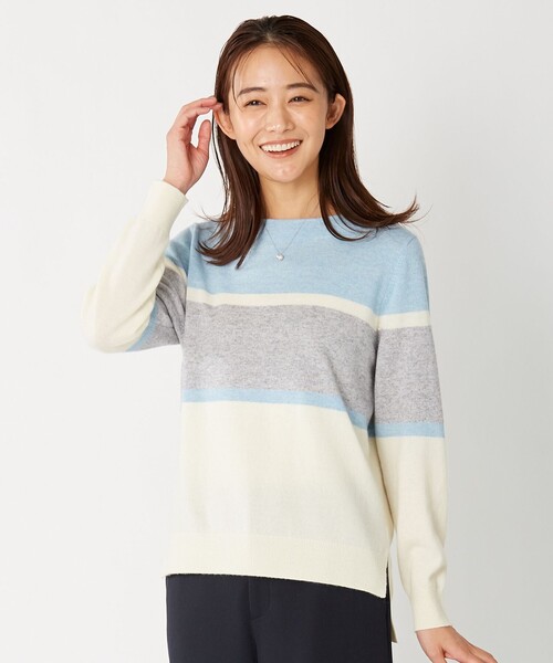 J.PRESS(ジェイプレス)の「【洗える】CASHMERE BLENDⅡ カラーブロック ニット(ニット/セーター・レディース・ホワイト系1/ブラウン系1/サックスブルー系1/ふじ色系1・MEDIUM/LARGE)」の3枚目の写真