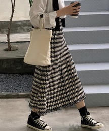 千鳥格子柄フレアロングスカート