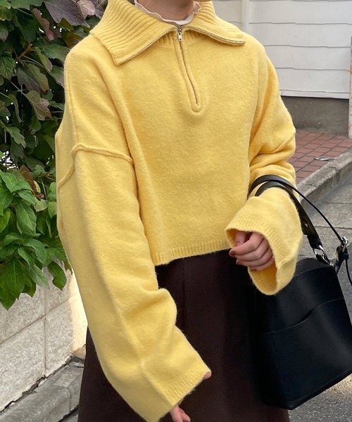 w closet（ダブルクローゼット）の「ハーフZIPショートトップス（ニット/セーター・レディース・オフホワイト/イエロー/ラベンダー・FREE）」の3枚目の写真