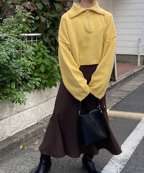 w closet（ダブルクローゼット）の「ハーフZIPショートトップス（ニット/セーター・レディース・オフホワイト/イエロー/ラベンダー・FREE）」の12枚目の写真