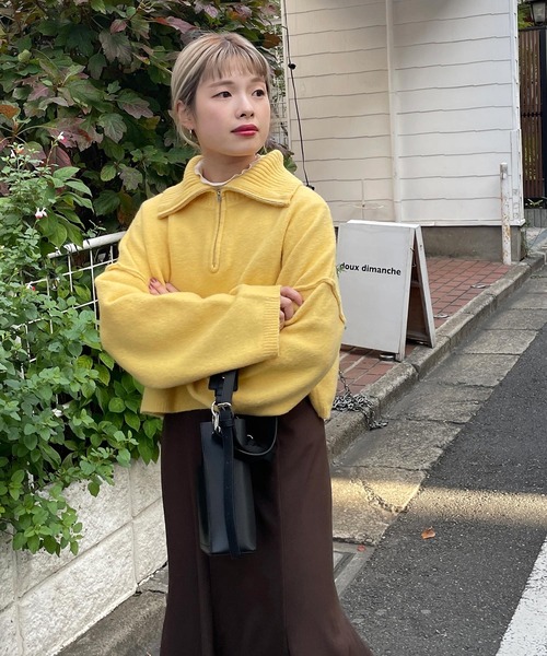 w closet（ダブルクローゼット）の「ハーフZIPショートトップス（ニット/セーター・レディース・オフホワイト/イエロー/ラベンダー・FREE）」の14枚目の写真